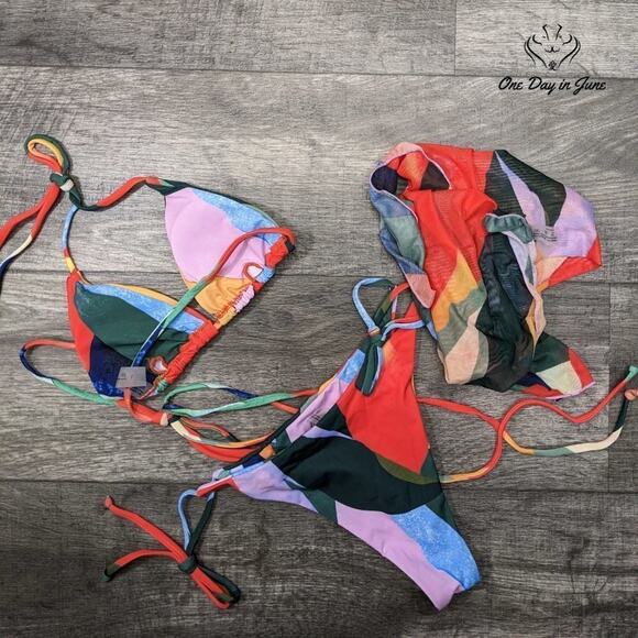 Soly Hux Color Block Halter Tie Side Bikini with Cover Up RUNS VERY SMALL Size L - Picture 4 of 5